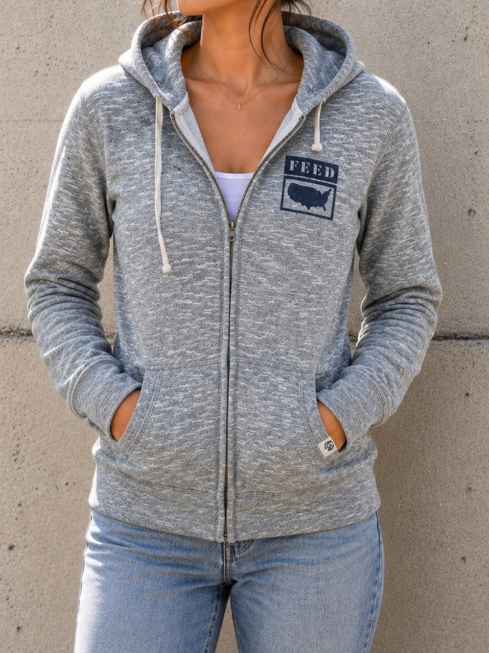 Feed USA Gray Space Dye Zip Hoodie Women’s Small Fitted Casual Lounge